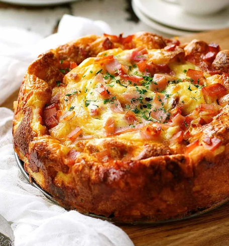 Cheese & Bacon Strata Cake – Breakfast Casserole Recipe.png