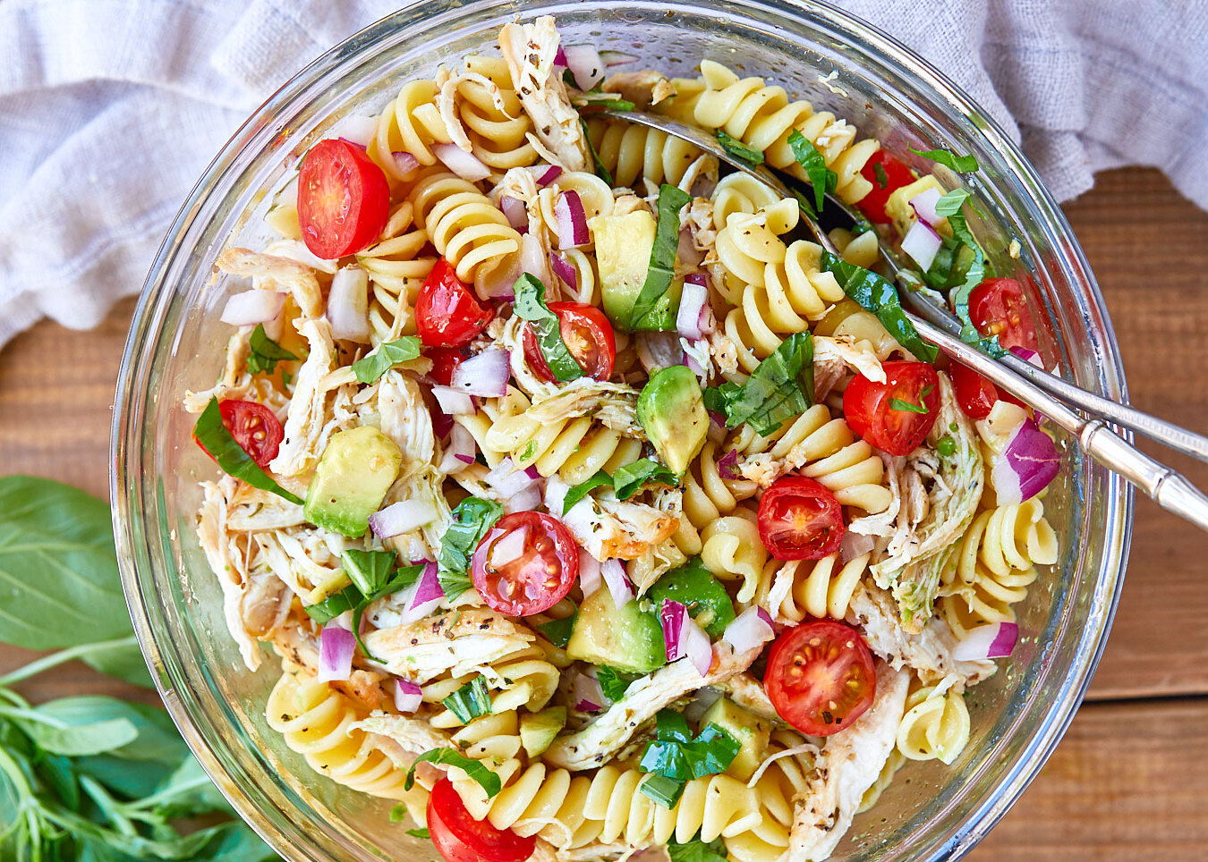 Healthy Chicken Pasta Salad with Avocado, Tomato, and Basil.jpg