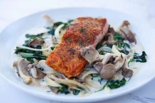 Ingredients for this Salmon _ Creamy Spinach with Mushroom Sauce Recipe.jpg